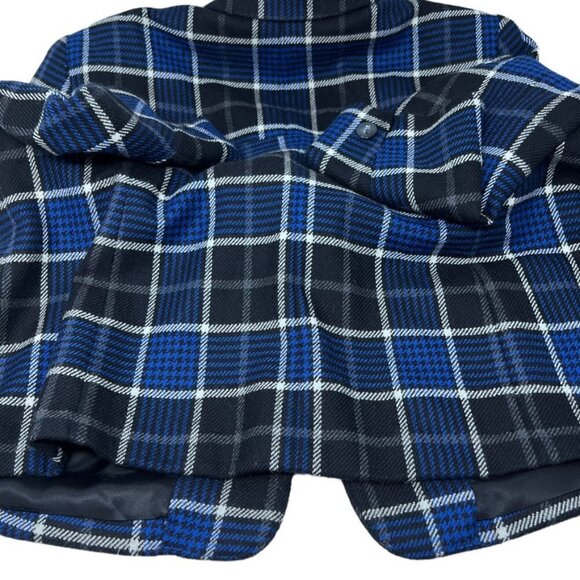 Y2K Rena Rowan Wool Tartan Plaid Button Blazer Size 18W Blue Black Shoulder Pads - Picture 13 of 16